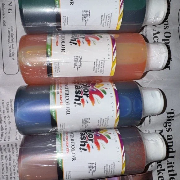 Color Splash! Liquid Watercolor Paint 6 Vivid Colors, 8-Oz Flip-Top Bottles Seal - Picture 6 of 7